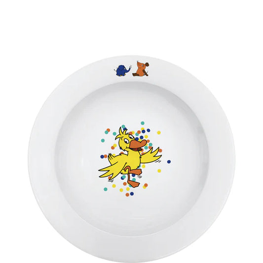 DieMaus Kinderteller Ø 20 cm – Tanzende Ente im Konfettiglück